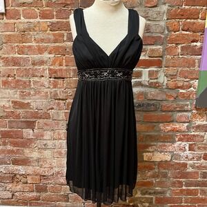 Vintage Black Embellished Babydoll Dress y2k Beaded - Medium
